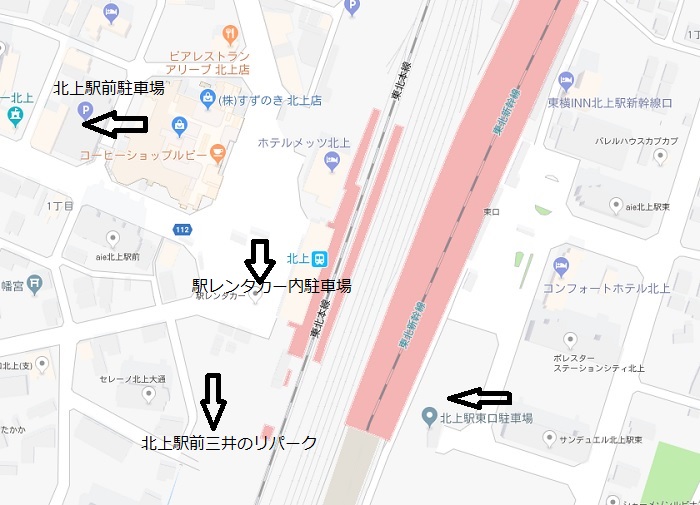 北上駅駐車場レイアウト図の地図
