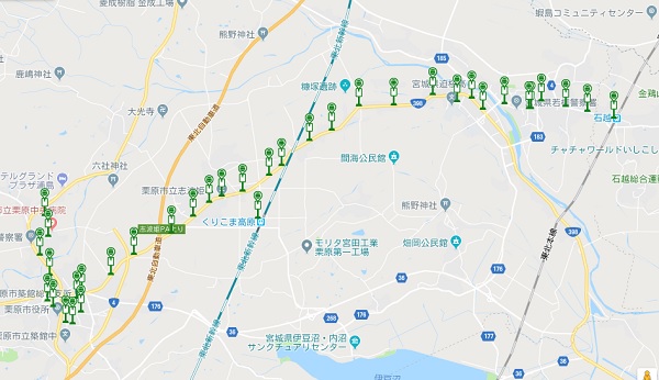 くりこま高原駅のバス停乗り場と時刻表と築館や行き先毎の路線図は