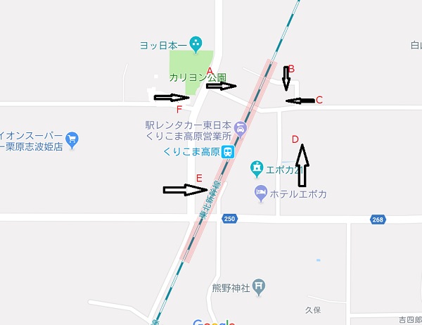 くりこま高原駅の駐車場の無料と有料の位置図と可能台数を紹介