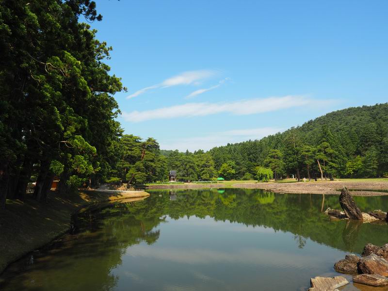 毛越寺大泉が池の初夏の風景写真